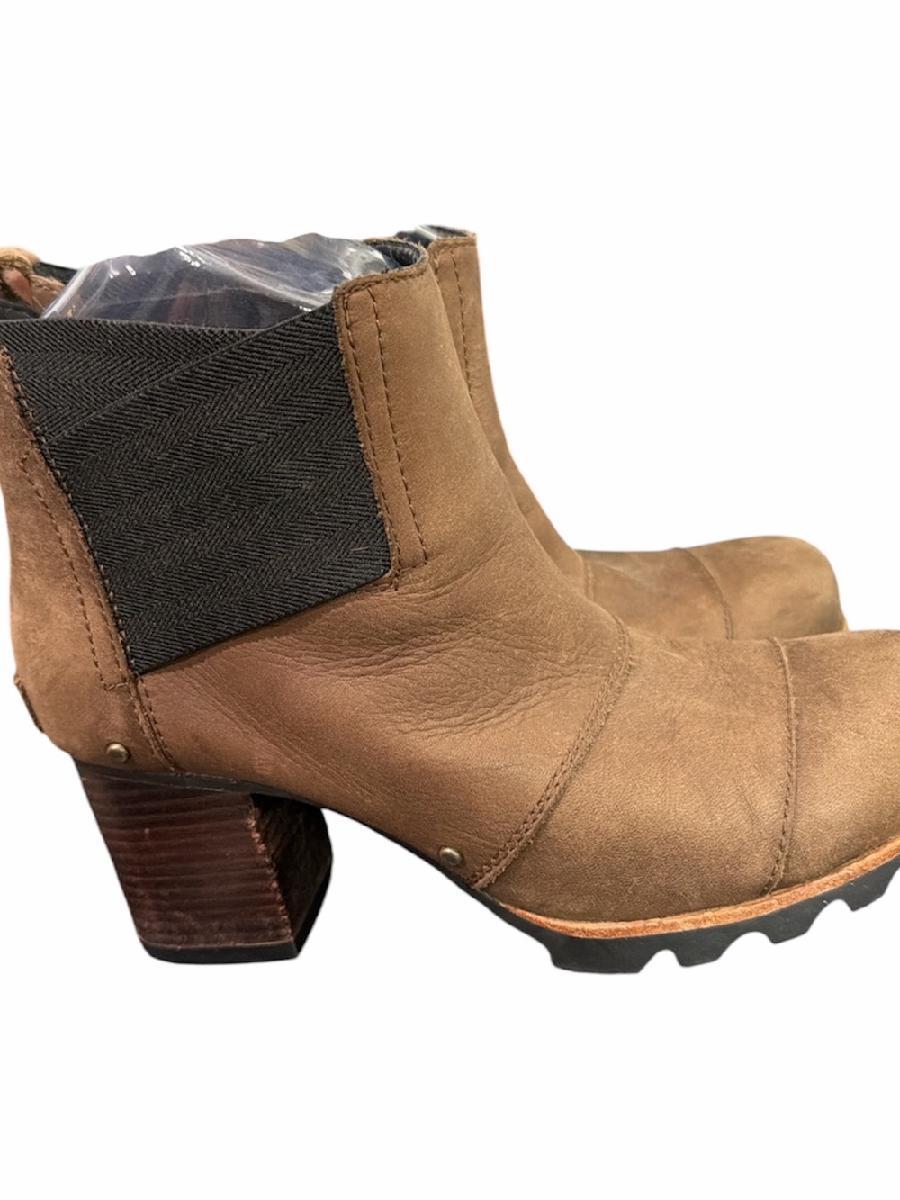 Women's Sorel Tan Leather Ankle Boots with Block Heel sz 7.5
